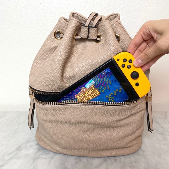 Taupe Tan Pebble Vegan Faux Leather Mini Backpack - Picture 3 of 5